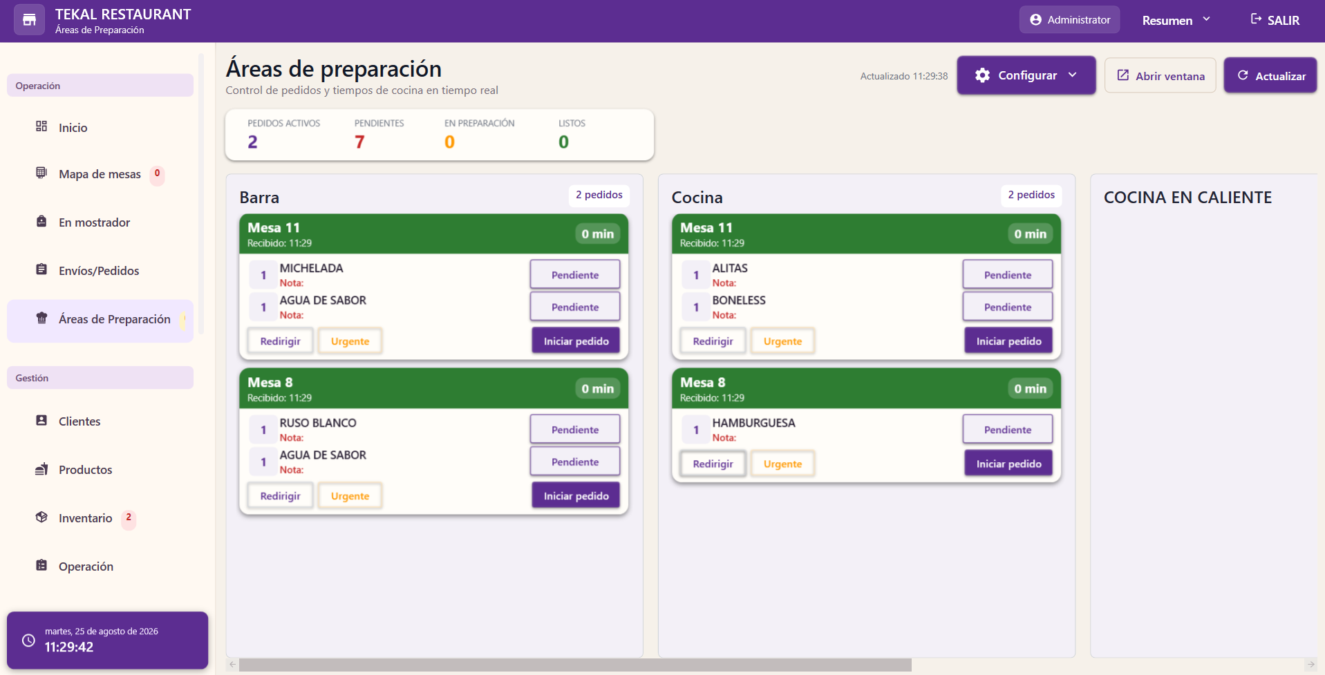 POS Web TEKAL: KDS para pedidos de cocina y áreas de preparación